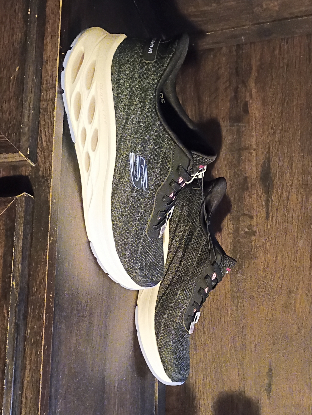 Women's Skechers Olive Green Knit Lace-Front Memory Foam Sneakers